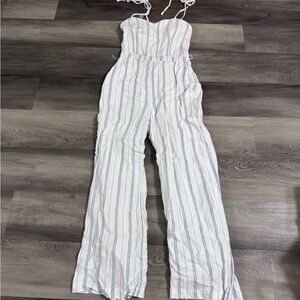 Abercrombie & Fitch White and Blue Striped Jumpsuit